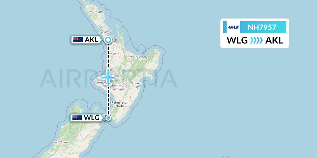 NH7957 All Nippon Airways Flight Map: Wellington to Auckland