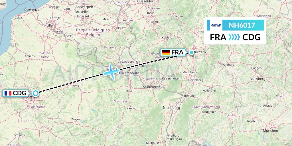 NH6017 All Nippon Airways Flight Map: Frankfurt to Paris