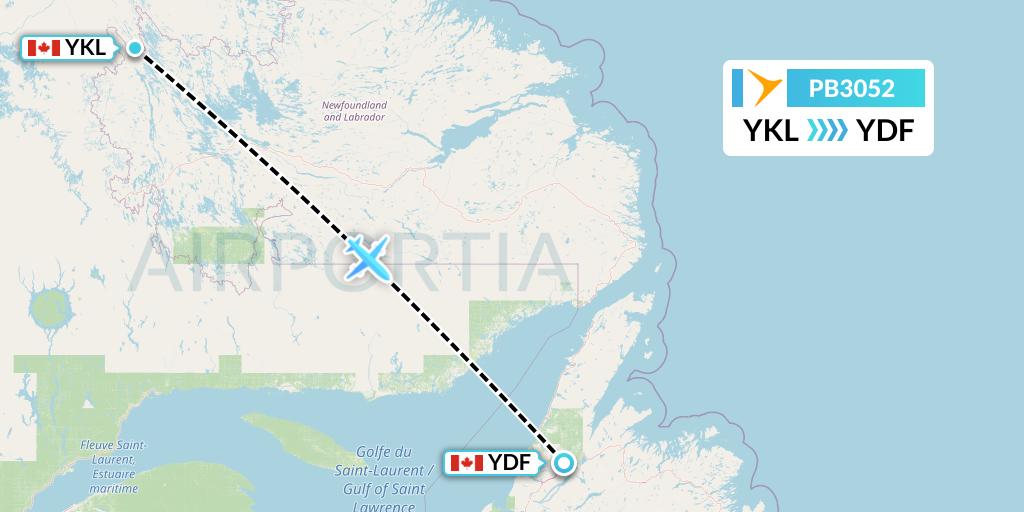 PB3052 PAL Airlines Flight Map: Schefferville to Deer Lake