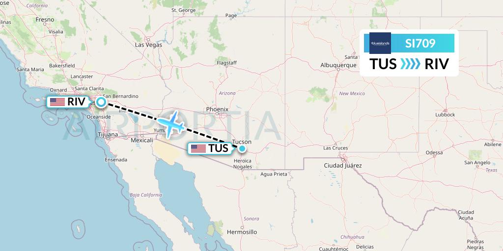 SI709 Blue Islands Flight Map: Tucson to Riverside
