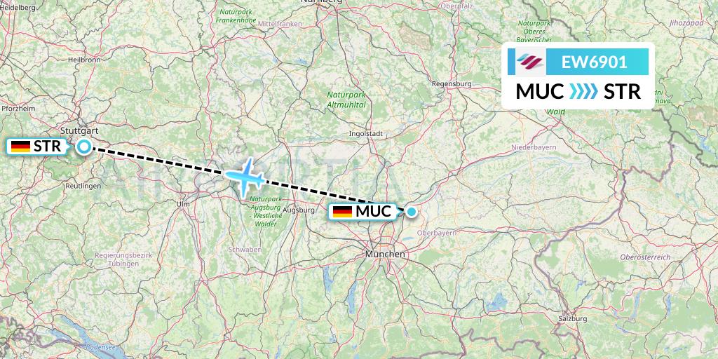 EW6901 Eurowings Flight Map: Munich to Stuttgart