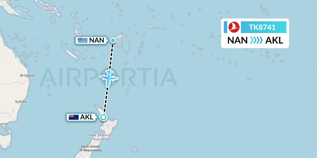 TK8741 Turkish Airlines Flight Map: Nadi to Auckland