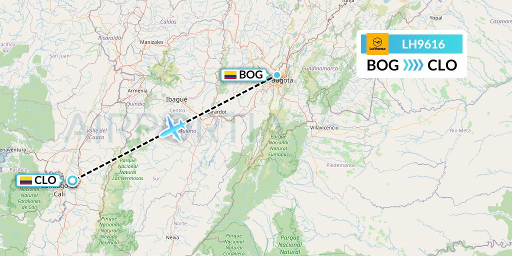 LH9616 Lufthansa Flight Map: Bogota to Cali