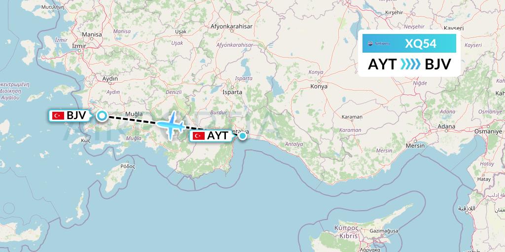 XQ54 SunExpress Flight Map: Antalya to Bodrum