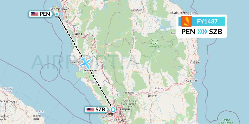 FY1437 Firefly Flight Map: Penang to Kuala Lumpur