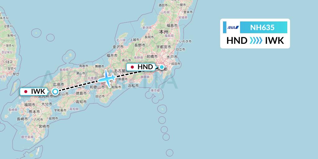 NH635 All Nippon Airways Flight Map: Tokyo to Iwakuni