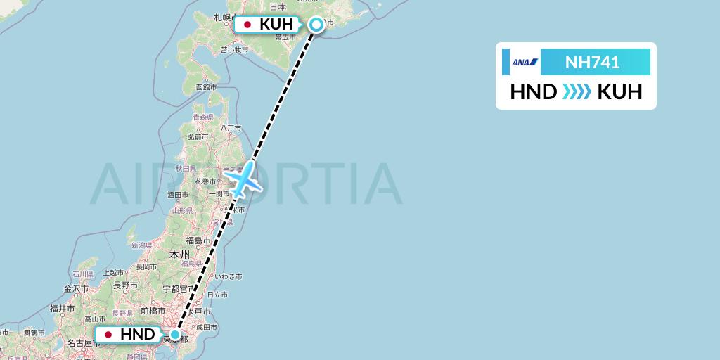 NH741 All Nippon Airways Flight Map: Tokyo to Kushiro