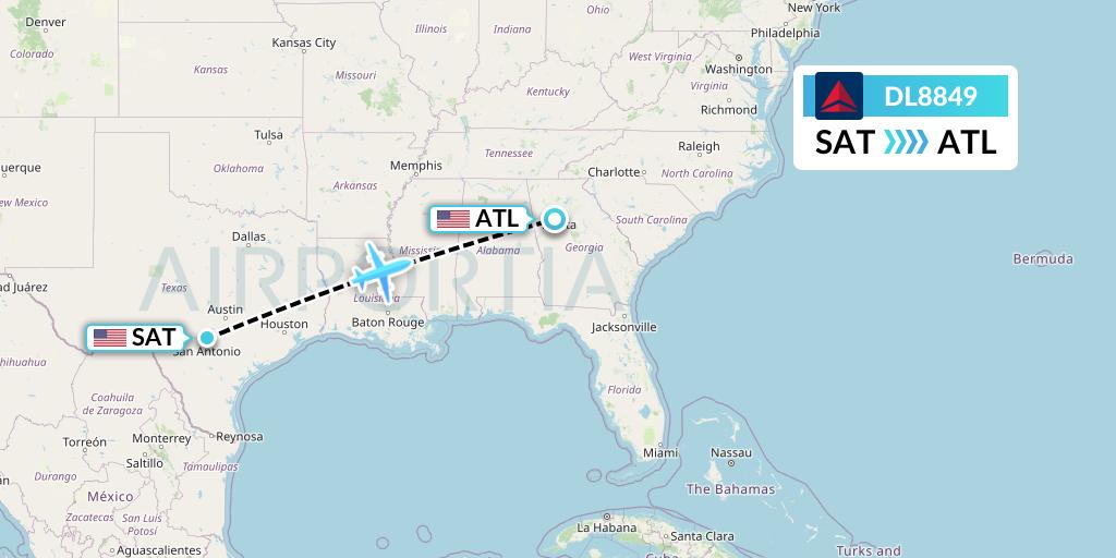 DL8849 Delta Air Lines Flight Map: San Antonio to Atlanta