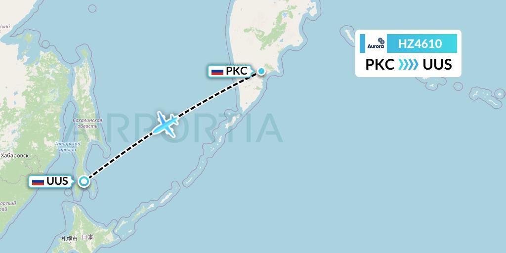 HZ4610 Aurora Flight Map: Petropavlovsk-Kamchatsky to Yuzhno-Sakhalinsk