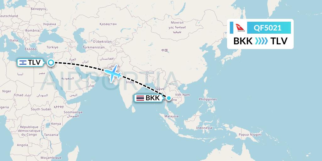 QF5021 Qantas Flight Map: Bangkok to Tel Aviv