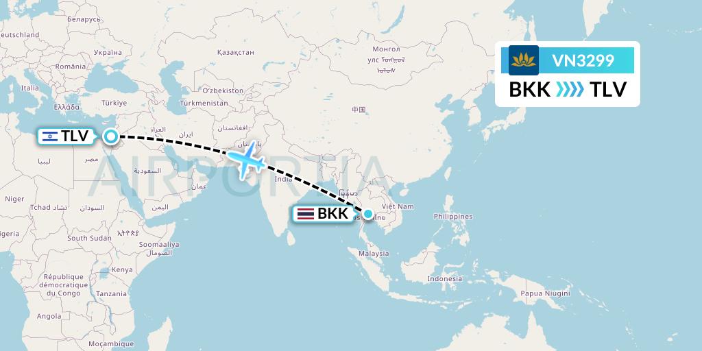 VN3299 Vietnam Airlines Flight Map: Bangkok to Tel Aviv