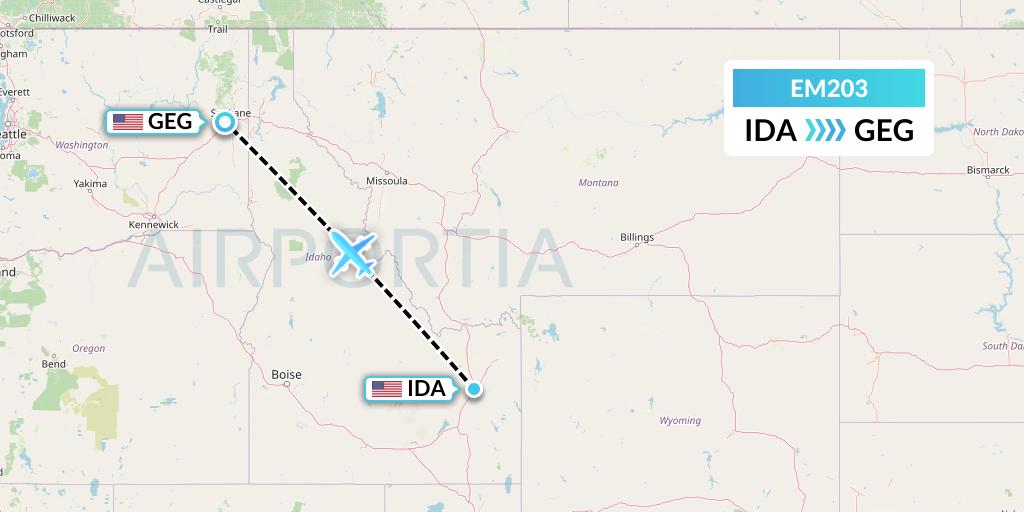 EM203 Empire Airlines Flight Map: Idaho Falls to Spokane