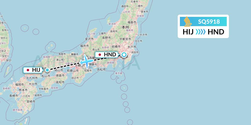 SQ5918 Singapore Airlines Flight Map: Hiroshima to Tokyo