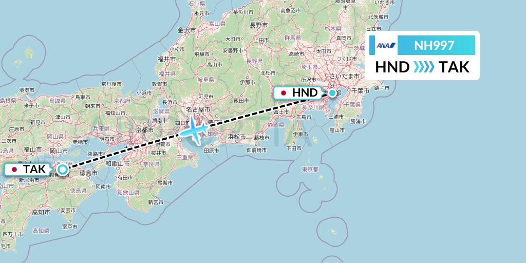 NH997 All Nippon Airways Flight Map: Tokyo to Takamatsu