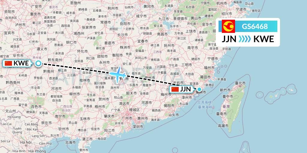 GS6468 Tianjin Airlines Flight Map: Jinjiang to Guiyang