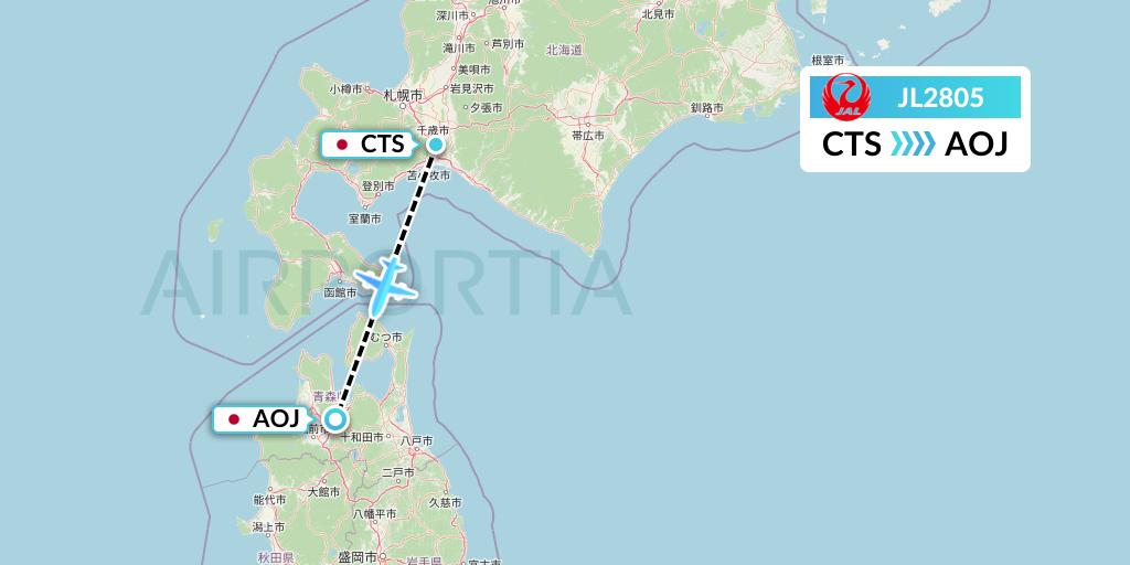 JL2805 Japan Airlines Flight Map: Sapporo to Aomori