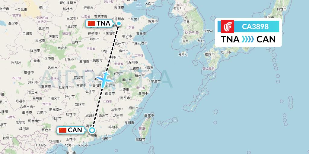 CA3898 Air China Flight Map: Jinan to Guangzhou