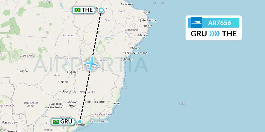 AR7656 Aerolineas Argentinas Flight Map: Sao Paulo to Teresina