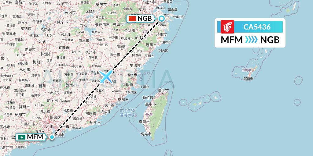 CA5436 Air China Flight Map: Macau to Ningbo