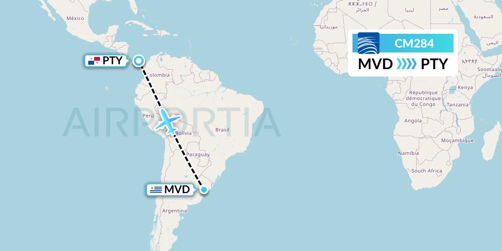 CM284 Copa Airlines Flight Map: Montevideo to Panama City