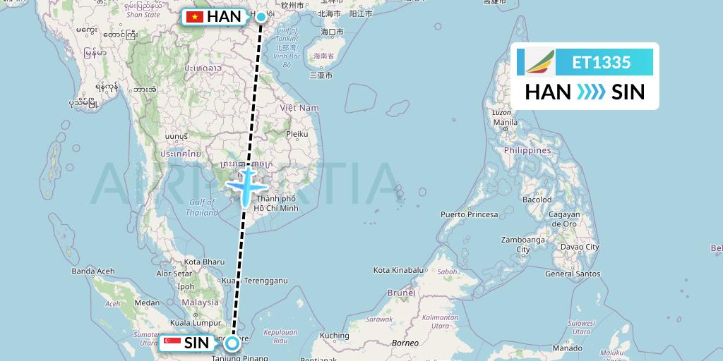 ET1335 Ethiopian Airlines Flight Map: Hanoi to Singapore