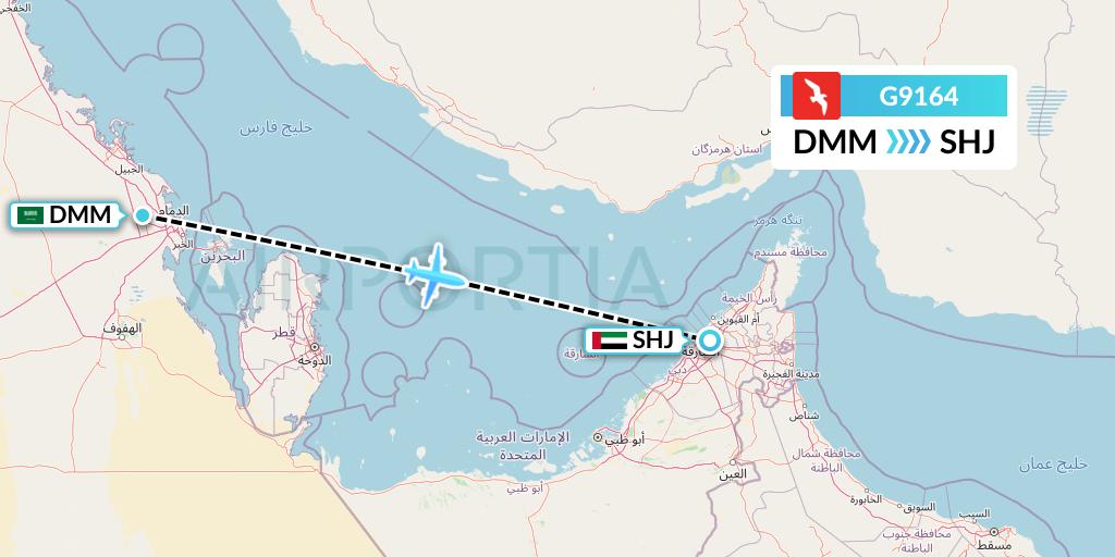 G9164 Air Arabia Flight Map: Dammam to Sharjah
