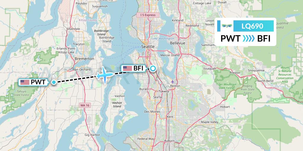 LQ690 Lanmei Airlines Flight Map: Bremerton to Seattle