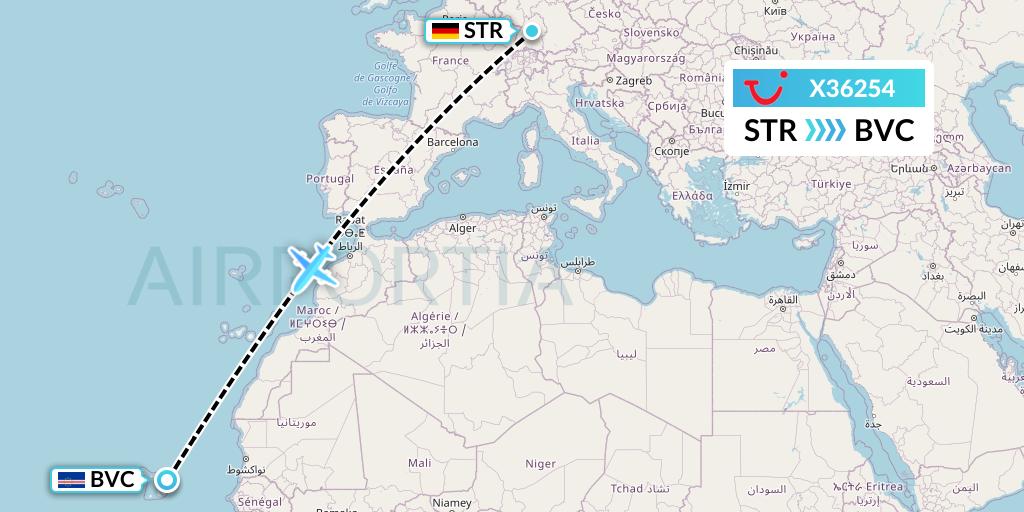 X36254 TUI fly Germany Flight Map: Stuttgart to Boa Vista