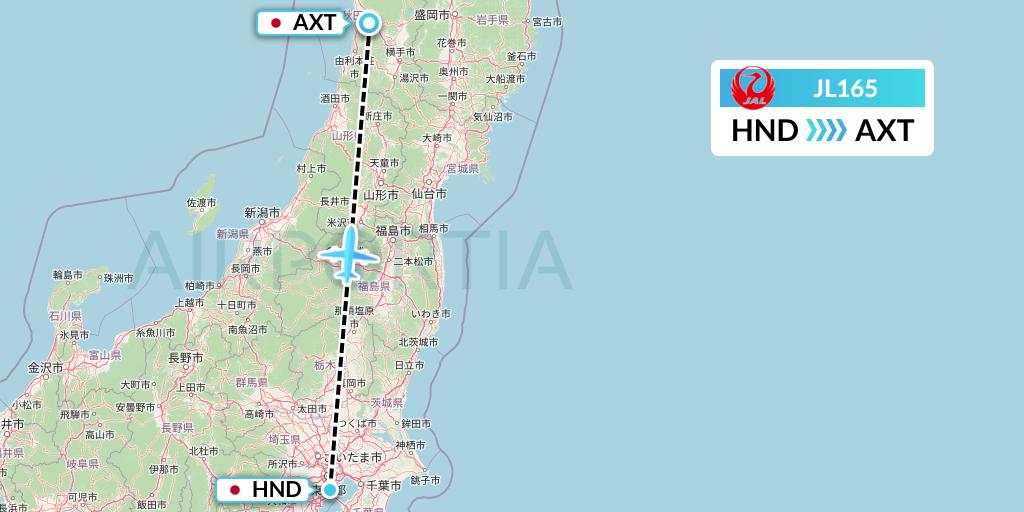 JL165 Japan Airlines Flight Map: Tokyo to Akita