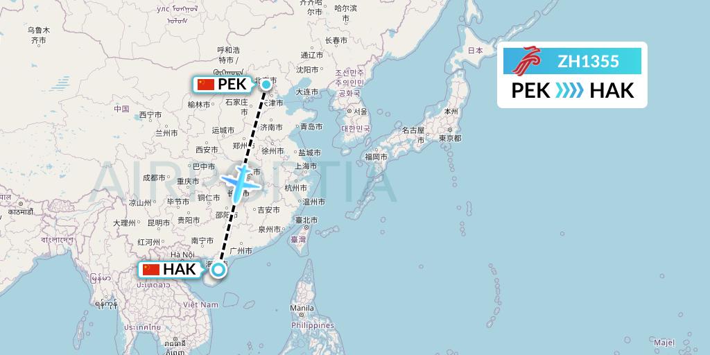 ZH1355 Shenzhen Airlines Flight Map: Beijing to Haikou