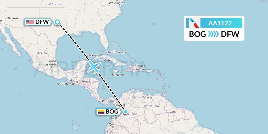 AA1122 American Airlines Flight Map: Bogota to Dallas