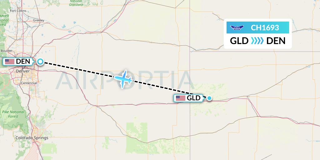 CH1693 Bemidji Airlines Flight Map: Goodland to Denver