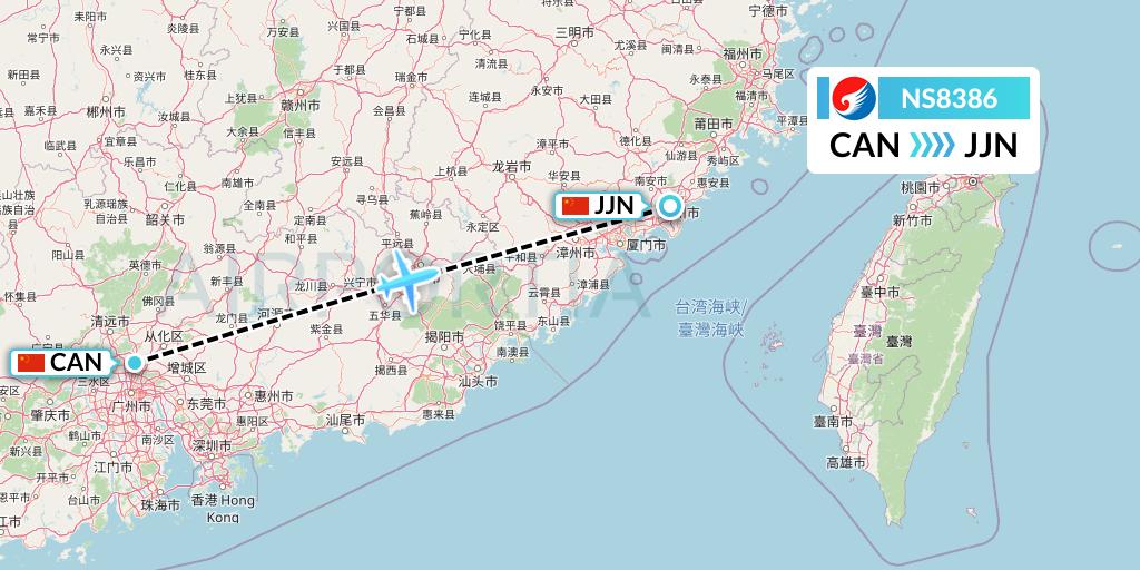 NS8386 Hebei Airlines Flight Map: Guangzhou to Jinjiang