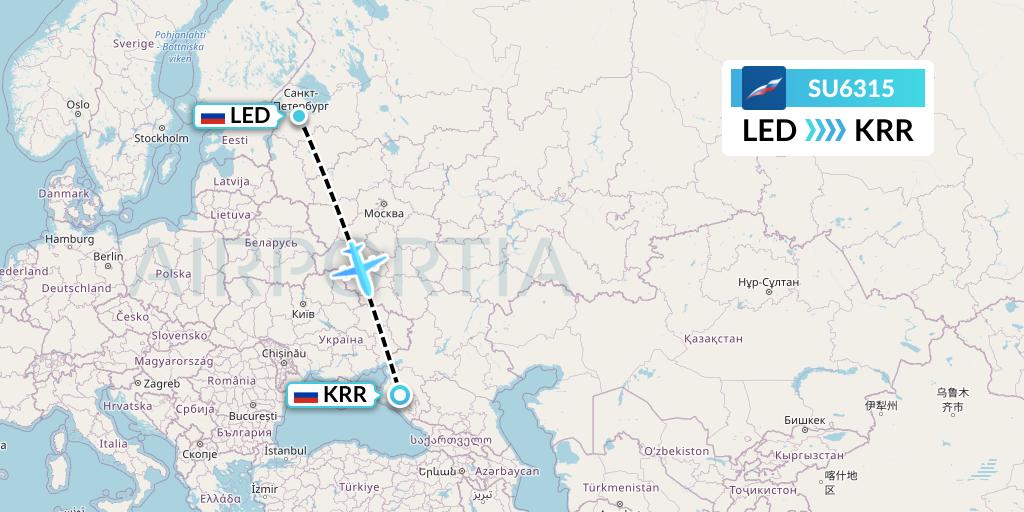 SU6315 Aeroflot Flight Map: St. Petersburg to Krasnodar