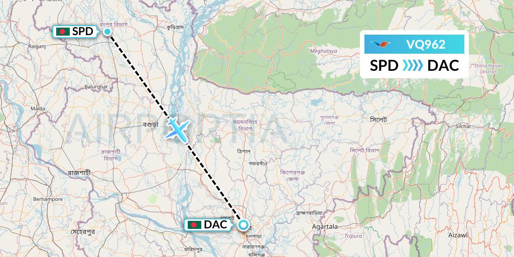 VQ962 Novoair Flight Map: Saidpur to Dhaka