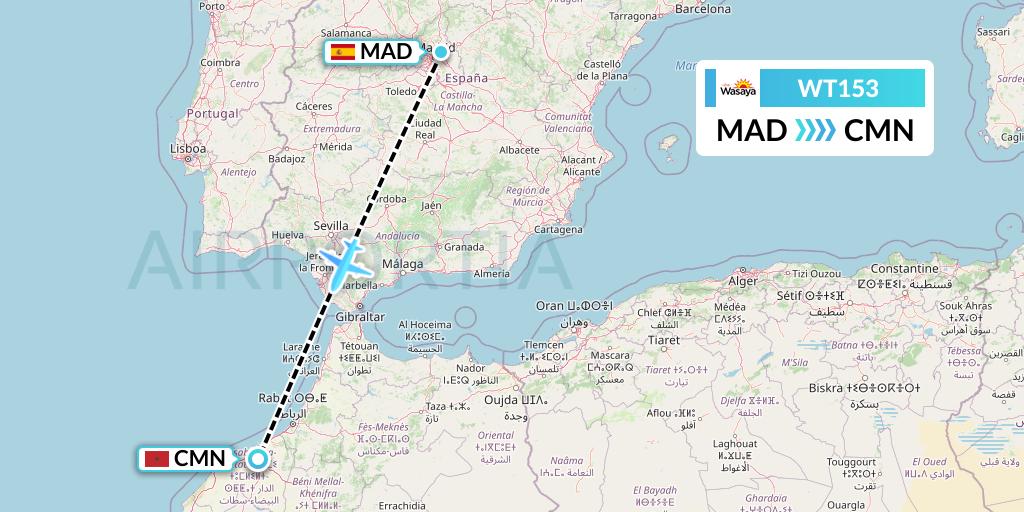 WT153 Swiftair Flight Map: Madrid to Casablanca