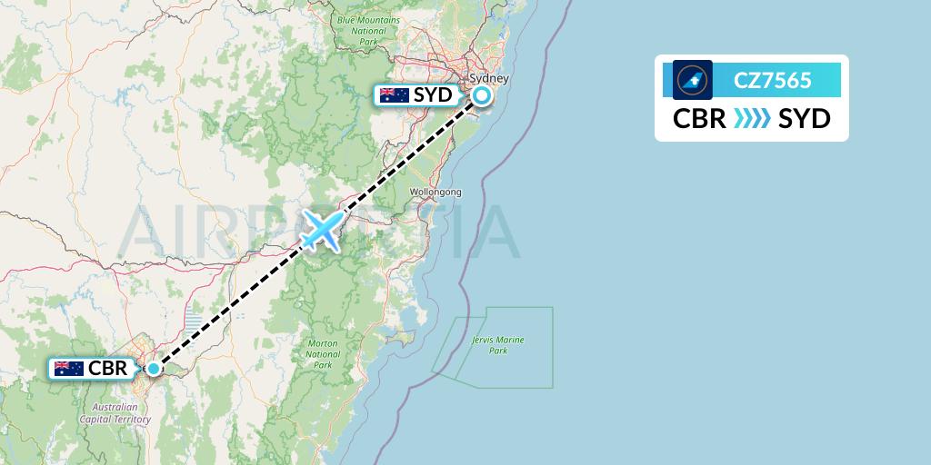 CZ7565 China Southern Airlines Flight Map: Canberra to Sydney