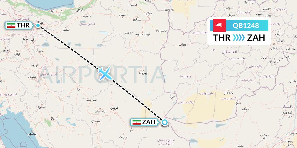QB1248 Qeshm Airlines Flight Map: Tehran to Zahedan