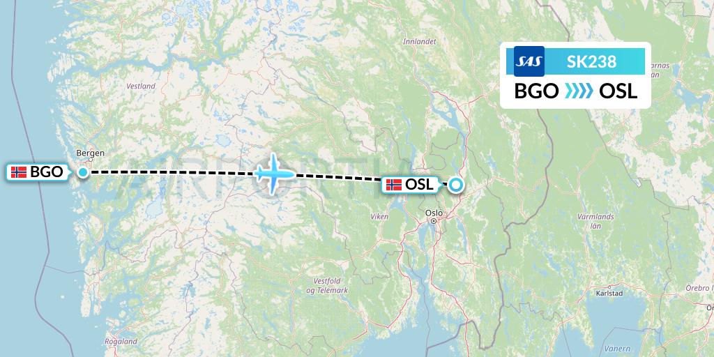 SK238 SAS Flight Map: Bergen to Oslo