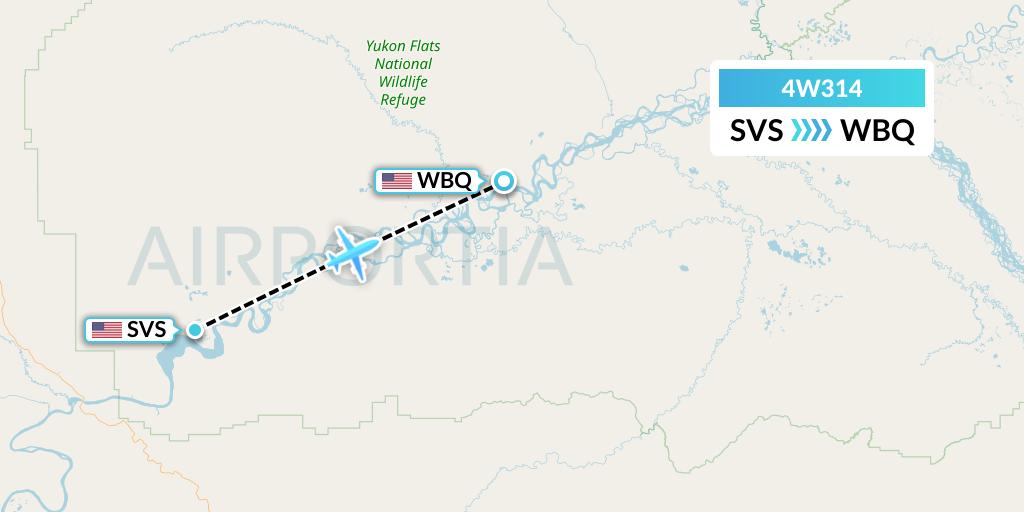 4W314 Warbelows Air Ventures Flight Map: Stevens Village to Beaver