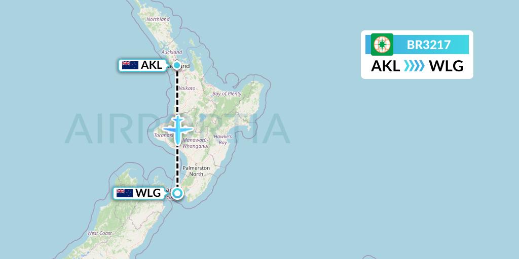 BR3217 EVA Air Flight Map: Auckland to Wellington