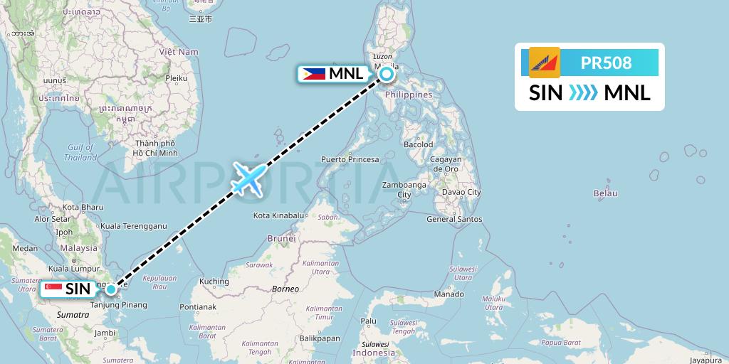 PR508 Philippine Airlines Flight Map: Singapore to Manila