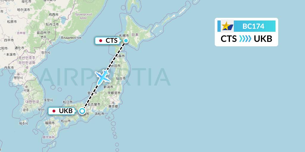 BC174 Skymark Airlines Flight Map: Sapporo to Kobe
