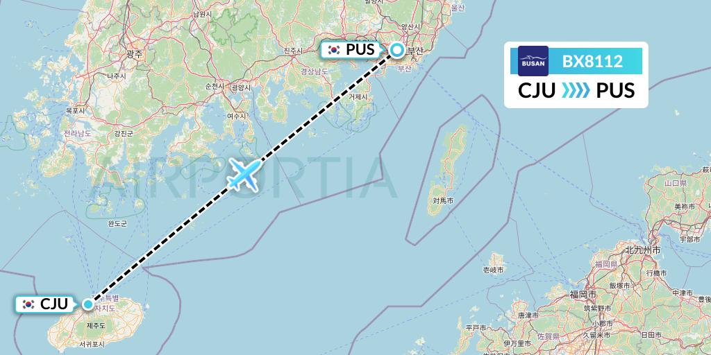 BX8112 Air Busan Flight Map: Jeju to Busan
