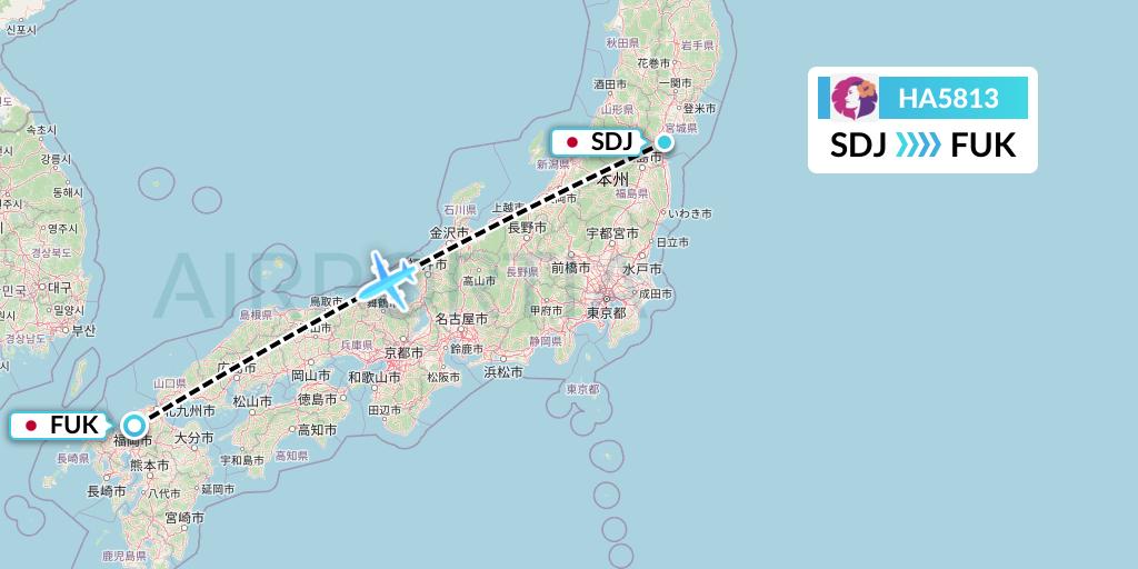 HA5813 Hawaiian Airlines Flight Map: Sendai to Fukuoka