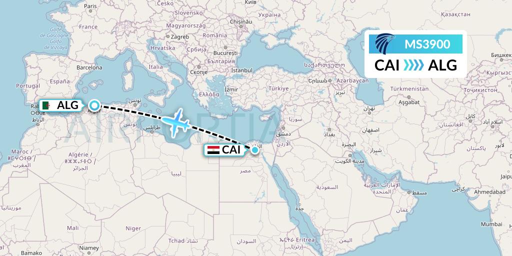 MS3900 EgyptAir Flight Map: Cairo to Algiers