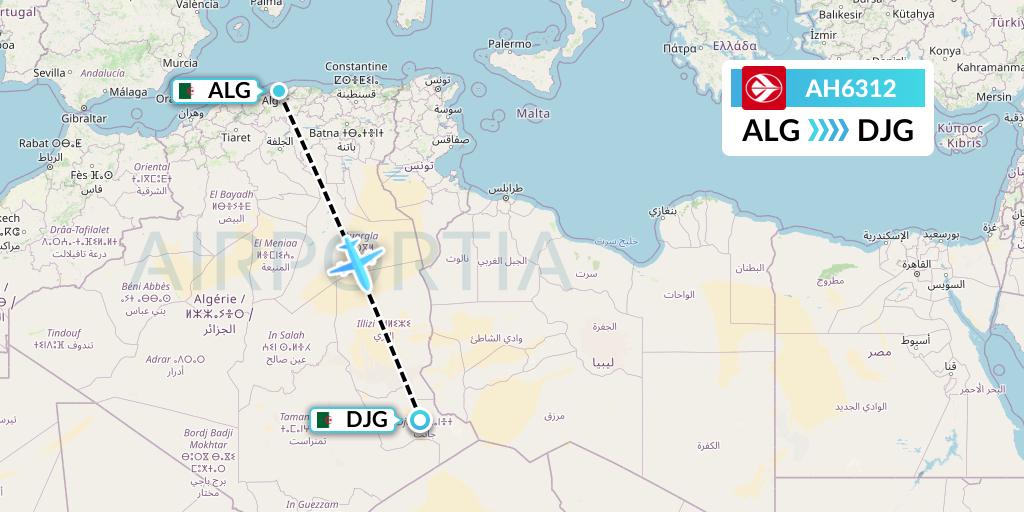 AH6312 Air Algerie Flight Map: Algiers to Djanet