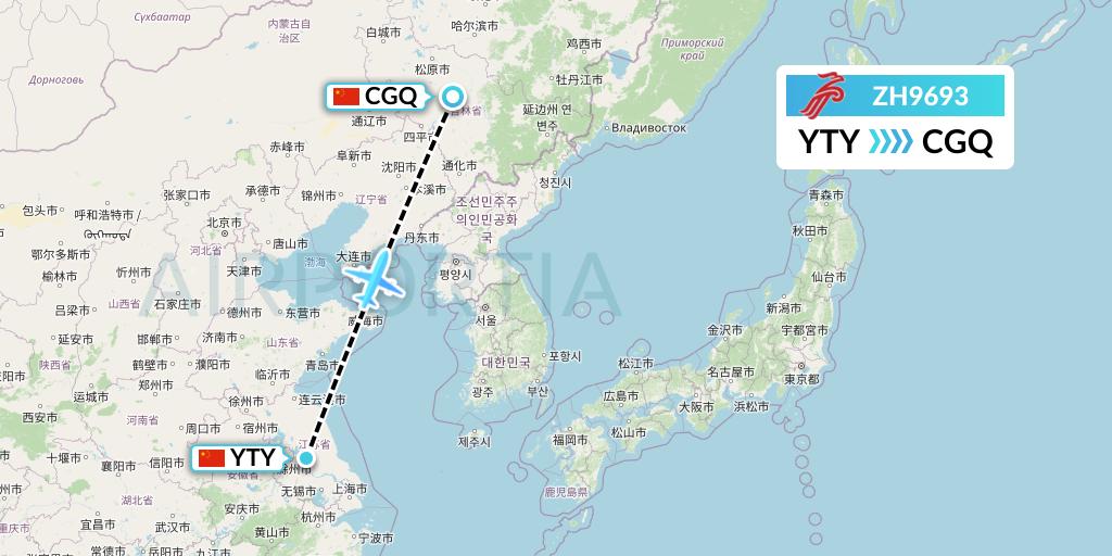 ZH9693 Shenzhen Airlines Flight Map: Yangzhou to Changchun