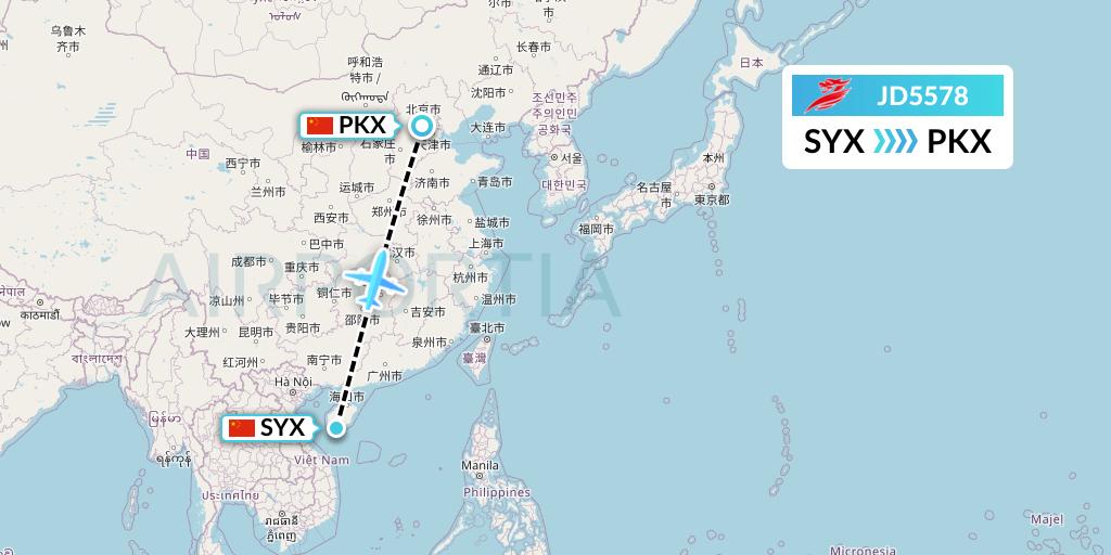 JD5578 Capital Airlines Flight Map: Sanya to Beijing
