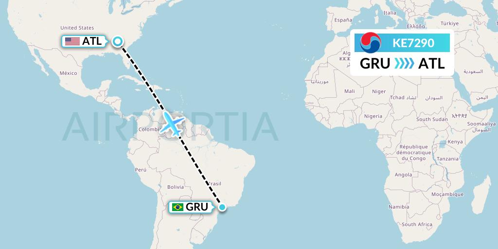 KE7290 Korean Air Flight Map: Sao Paulo to Atlanta